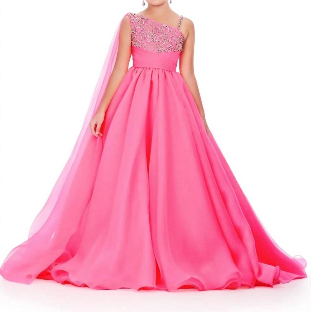 NEW ASHLEYLAUREN one shoulder cape gown in hot pink
